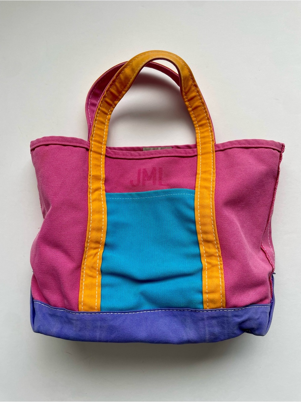Vintage 90s Y2K L.L. Bean Medium Boat & Tote, Colorblock Pink Purple Orange Teal